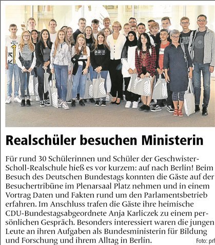 Realschüler der GSS Emsdetten besuchen Ministerin