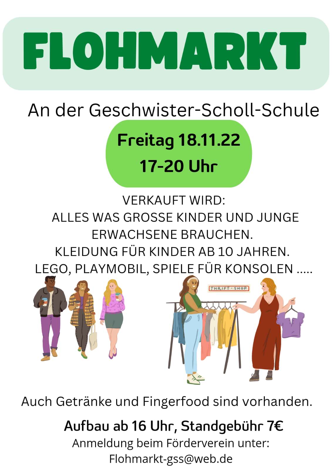 Flohmarkt am 18.11.2022 an der GSS von 17-20 Uhr Flohmarkt am 18.11.2022 an der GSS von 17-20 Uhr